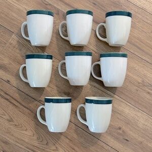 GIBSON green rim dishwasher, microwave & ovenproof set of 8 coffee tea mugs cups
